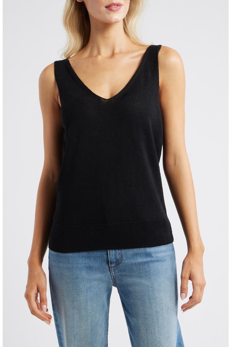 Addison Linen Blend Sweater Tank, Main, color, BLACK