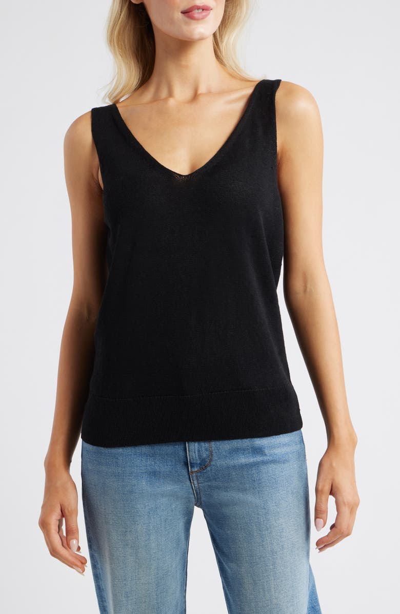 Tommy Bahama Addison Linen Blend Sweater Tank, Main, color, Black