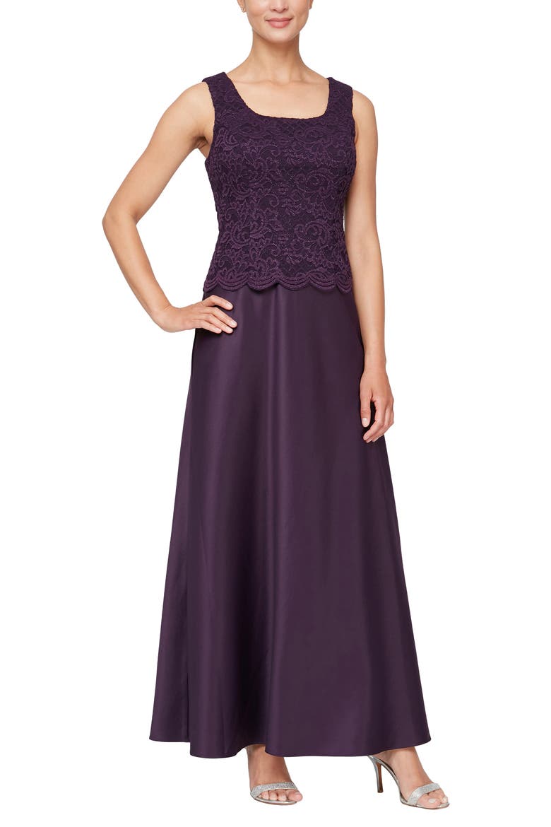 Embroidered Lace Mock Two-Piece Gown with Jacket, Alternate, color, EGGPLANT