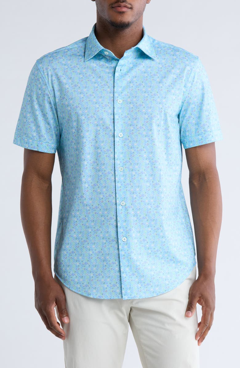 Bugatchi Miles Short Sleeve Stretch Cotton Button-Up Shirt, Main, color,