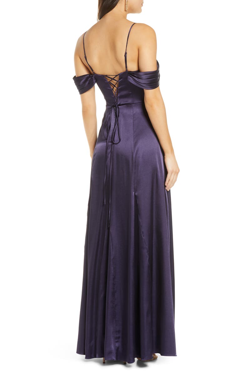 Sequin Hearts Cold Shoulder Satin Evening Gown, Alternate, color, 