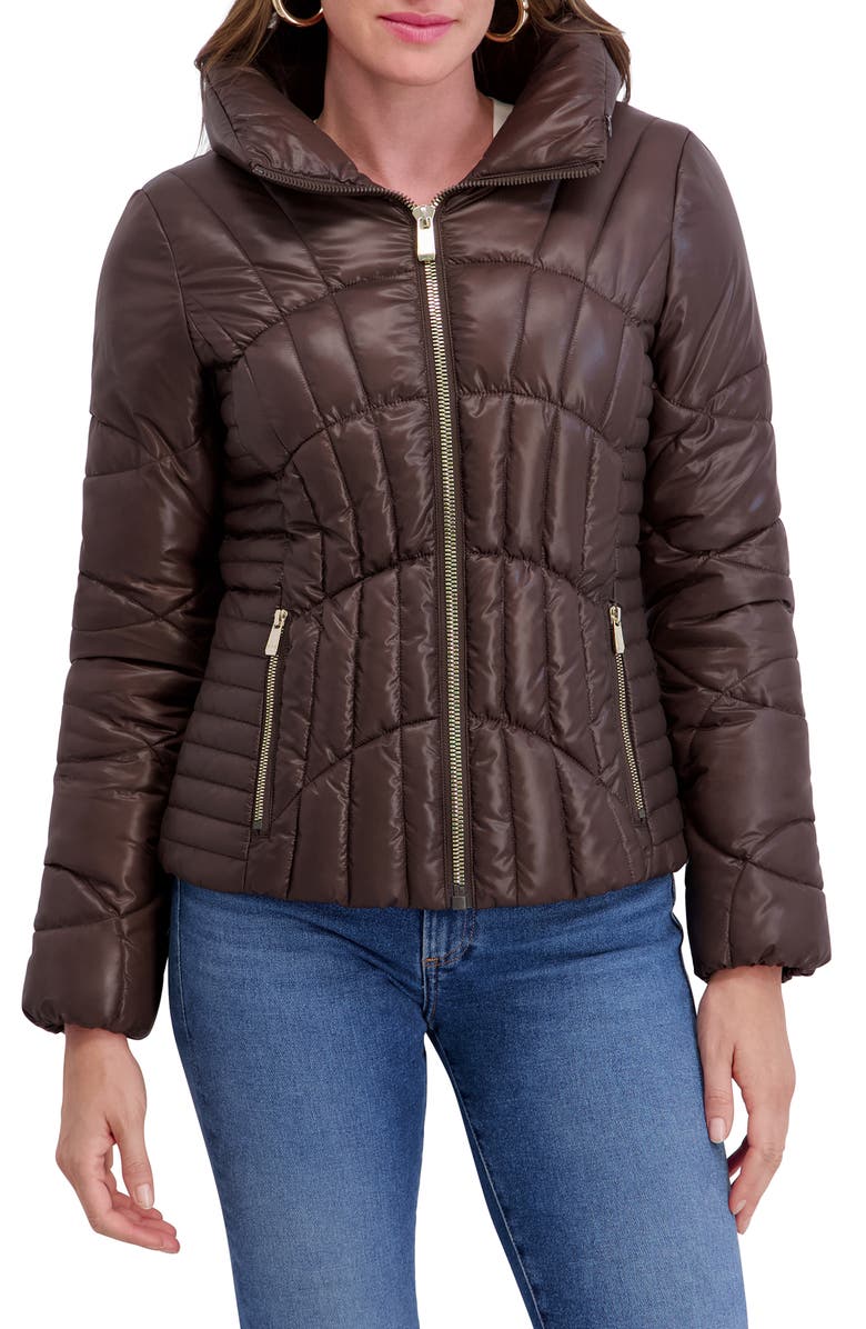 Kensie Hooded Puffer Jacket, Main, color, Chocolate