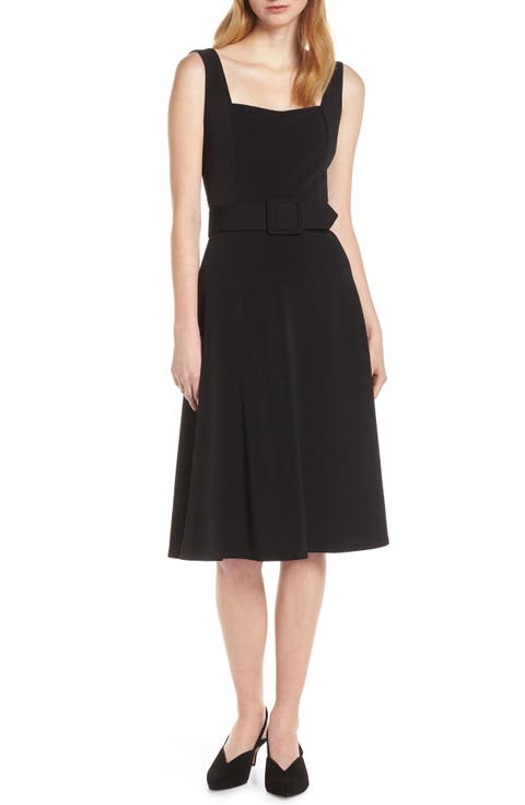 Belted Fit & Flare Square Neck Dress