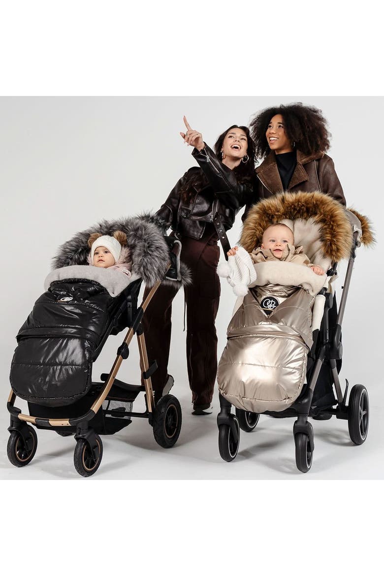 Premium Wool Adjustable Footmuff, Alternate, color, Beige Wool in Satin Black