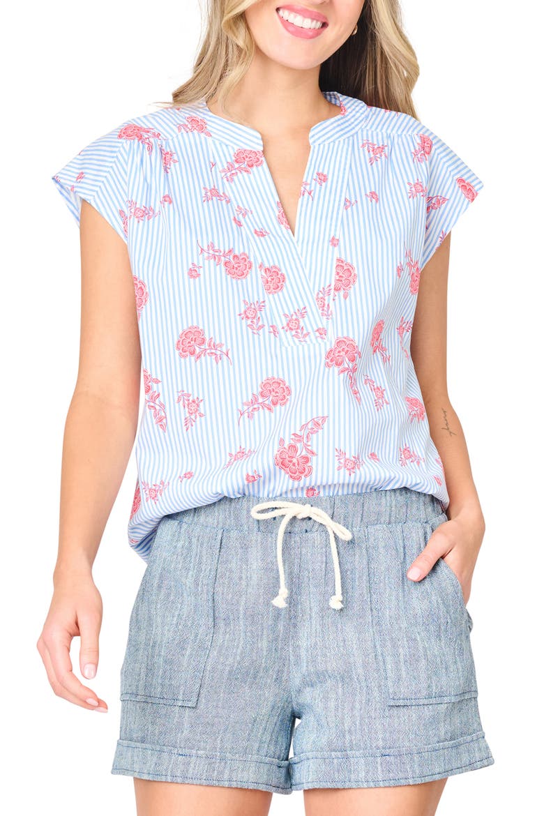 Cap Sleeve Stretch Cotton Top, Main, color, NAUTICAL ROSE STRIPE