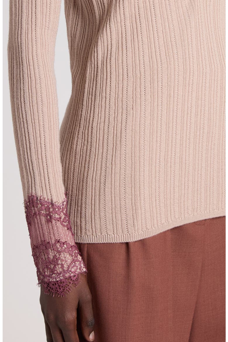 Lace Trim Cashmere Sweater, Alternate, color, POUDRE
