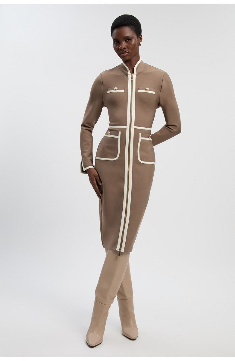 Karen Millen Bandage Military Piping Midi Dress, Main, color, Taupe