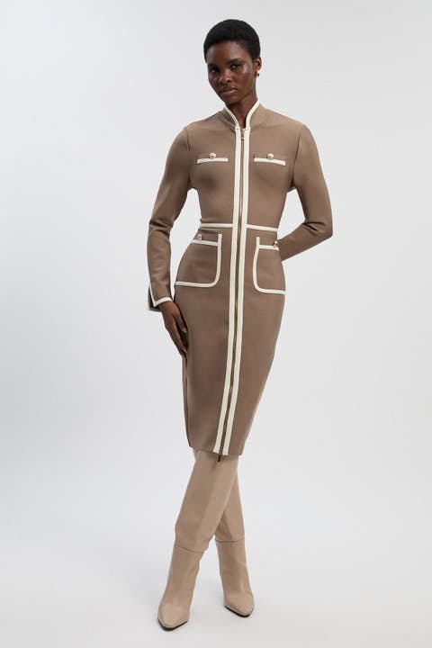 Bandage Military Piping Midi Dress