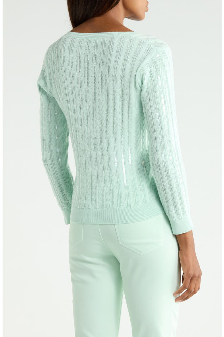 Trinity Sequin Cable V-Neck Pullover, Alternate, color, PALE JADE