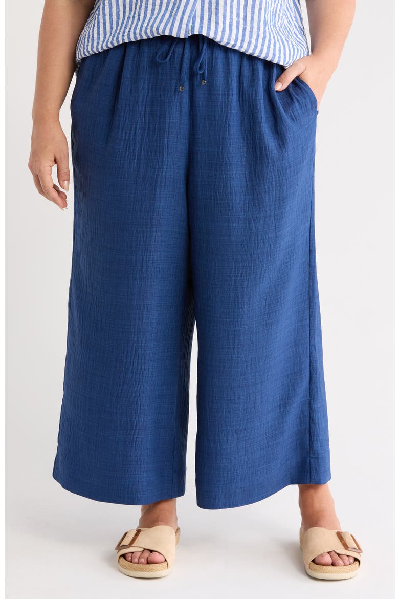 MAX STUDIO Drawstring Waist Crinkle Crop Wide Leg Pants (Women ...
