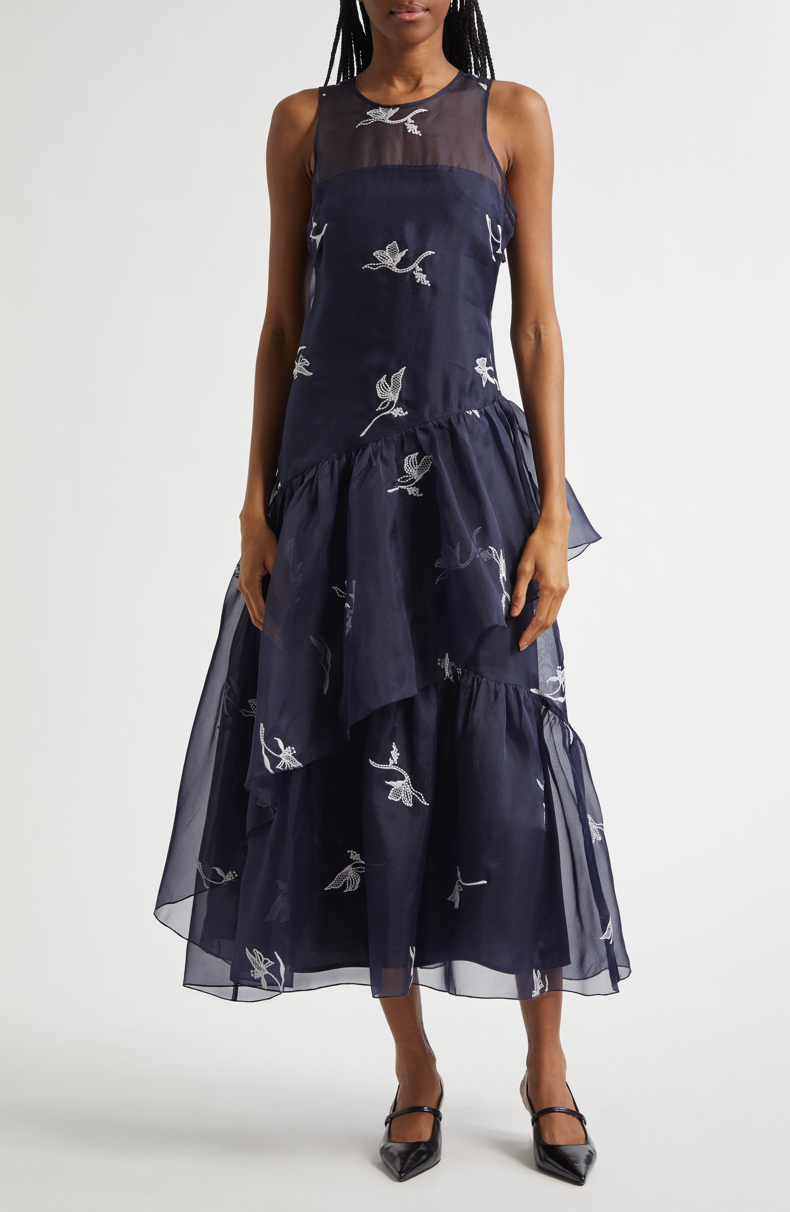 Cinq à Sept Roberta Embroidered Sleeveless Silk Cocktail Dress