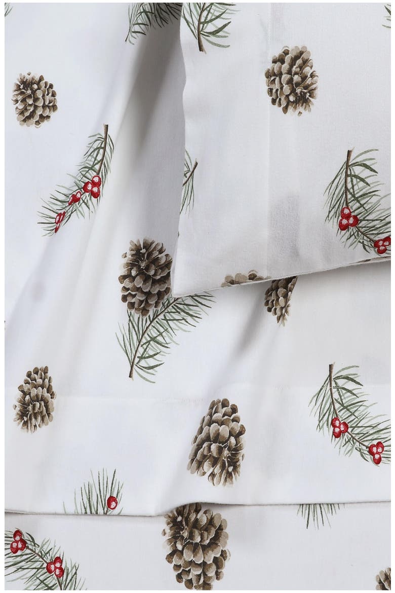 Cotton Flannel Sheet Set, Alternate, color, PINE CONES AND BERRIES