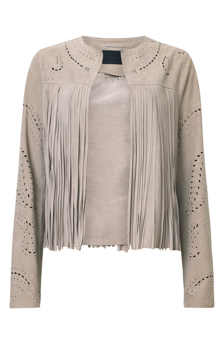 AllSaints Asta Studded Fringe Suede Jacket, Alternate, color, 