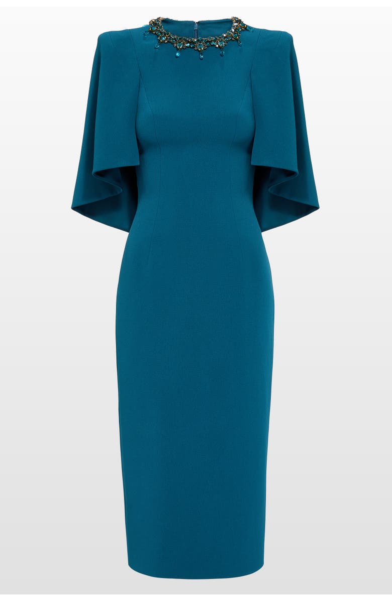 Jenny Packham Ursa Embellished-Neck Midi Dress, Main, color, Mosaic Blue