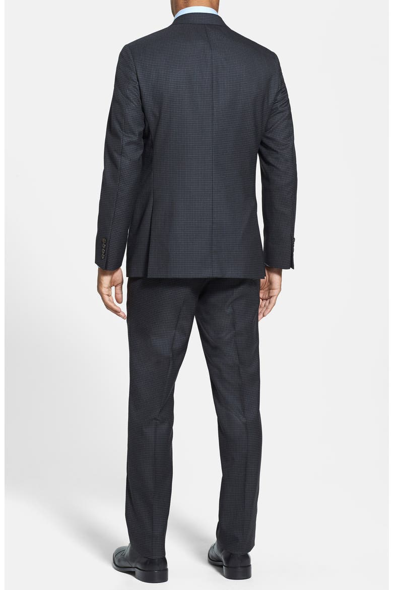 Trim Fit Check Three-Piece Suit, Alternate, color, DARK GREY