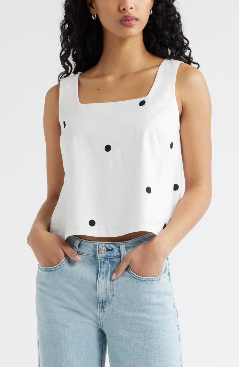 Open Edit Square Neck Sleeveless Linen Blend Top, Main, color, White- Black Grande Dot