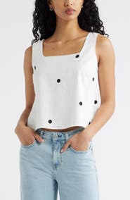 Open Edit Square Neck Sleeveless Linen Blend Top