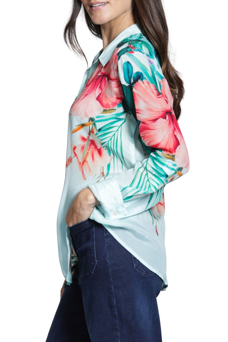 Floral Button-Up Shirt, Alternate, color, AQUA