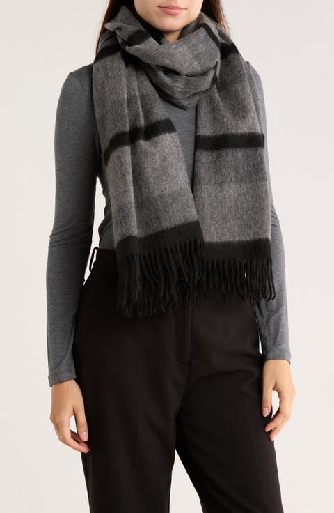 Stripe Fringe Cashmere Wrap Scarf