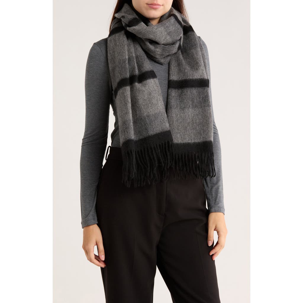 Portolano Stripe Fringe Cashmere Wrap Scarf In Black