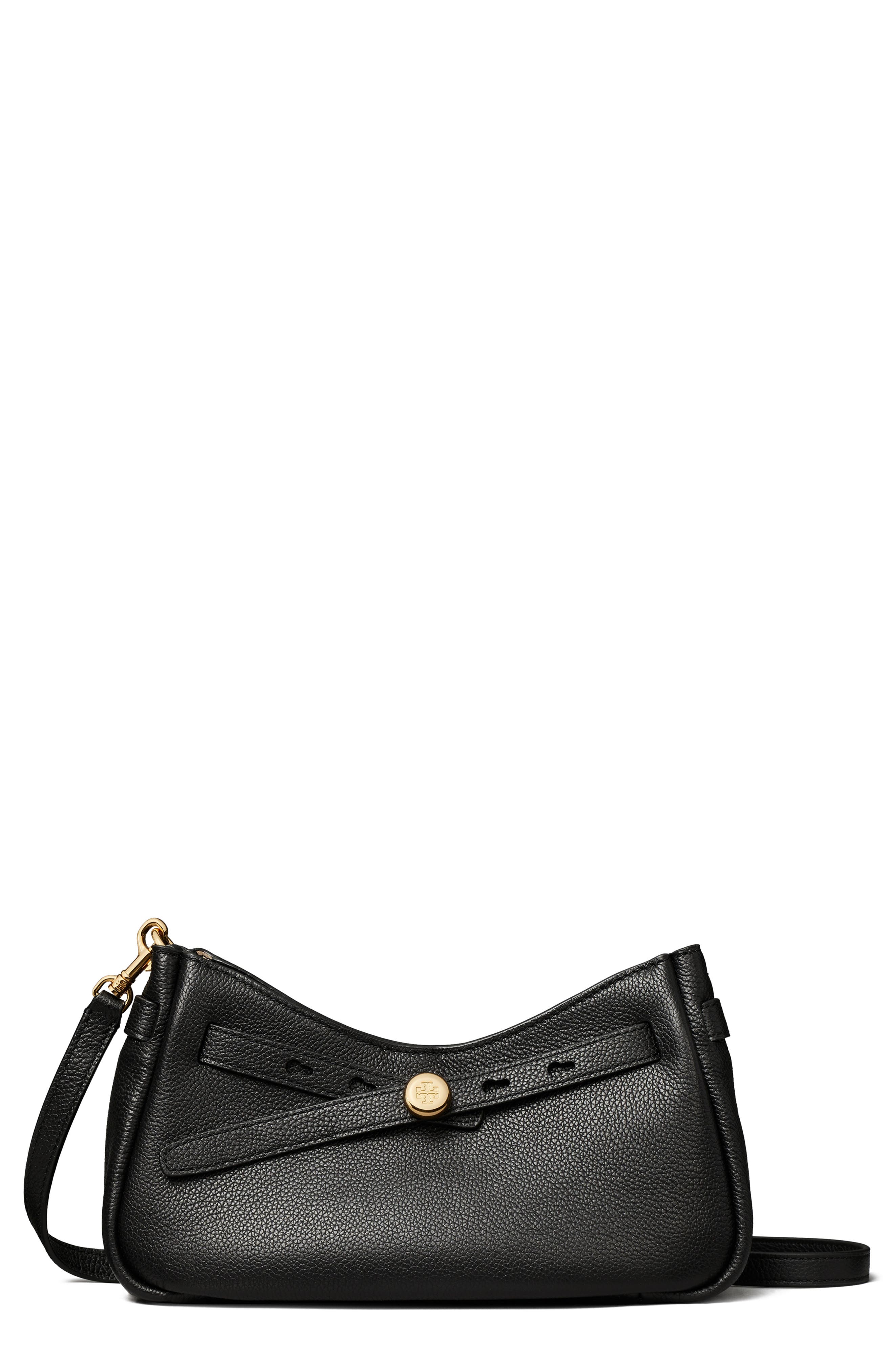 Tory Burch Romy Zip Top Leather Crossbody Bag, Main, color, Black