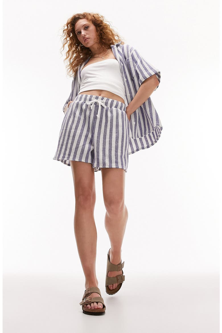 Stripe Drawstring Cotton Shorts, Main, color, MID BLUE