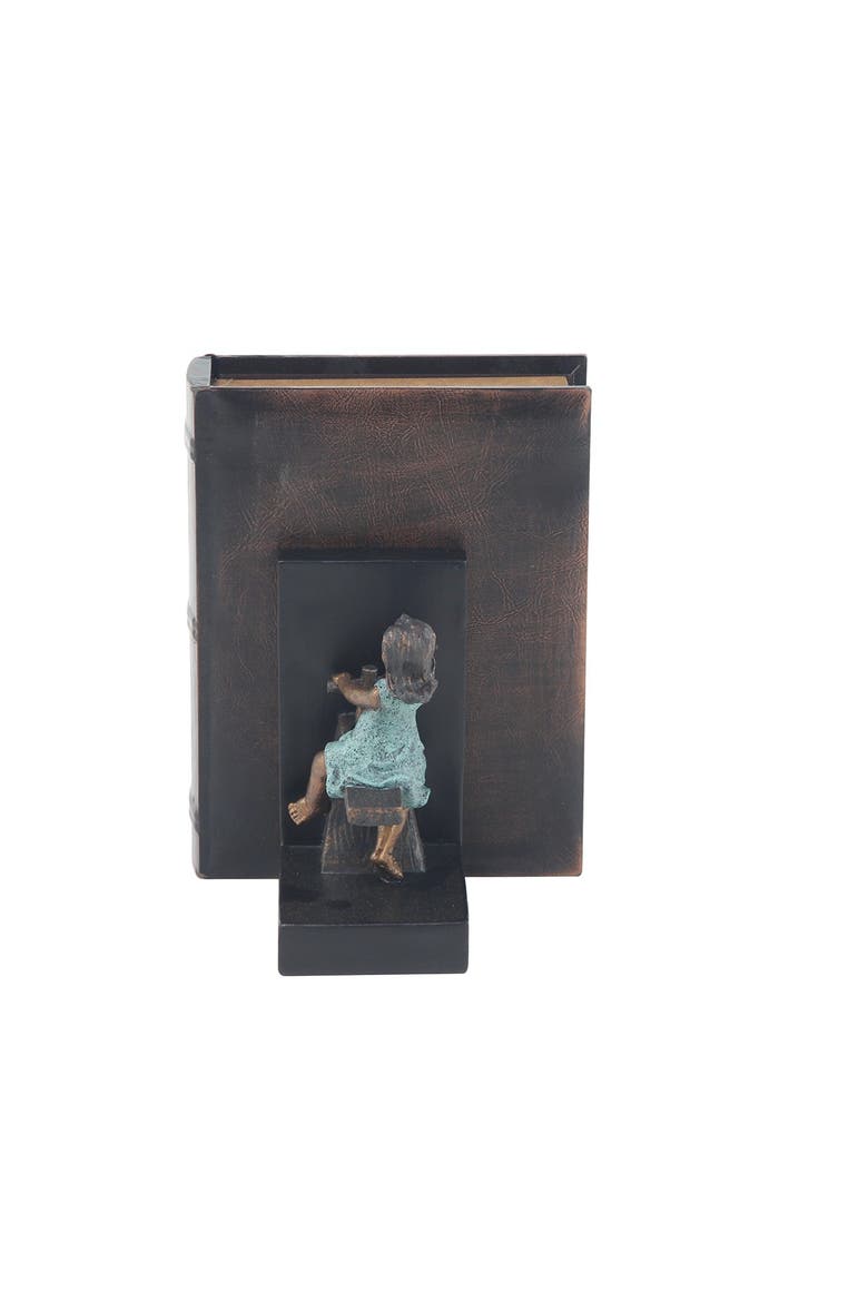 Brown Polystone People Bookends with Swing Set - Set of 2, Alternate, color, DARK BROWN