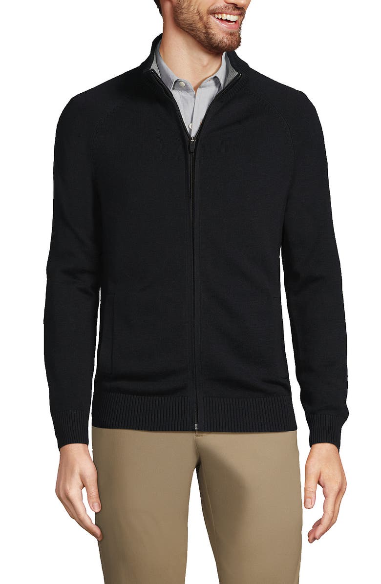 Lands' End Performance Cotton Sweater Jacket, Alternate, color, Black