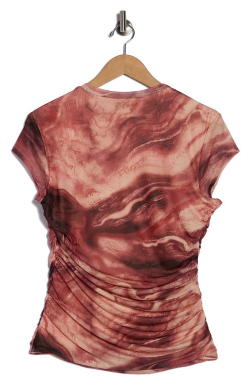 Afrm Los Angeles Lacey Cap Sleeve Ruched Mesh Top In Brown