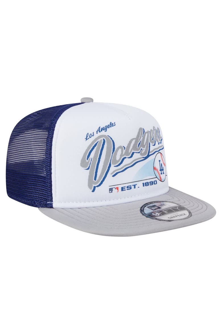 Men's New Era White/Gray Los Angeles Dodgers Retro Script Trucker 9FIFTY Snapback Hat, Alternate, color, White