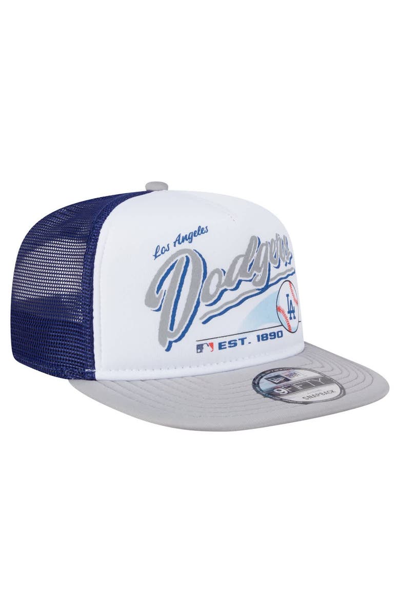New Era Men's New Era White/Gray Los Angeles Dodgers Retro Script Trucker 9FIFTY Snapback Hat, Alternate, color, White