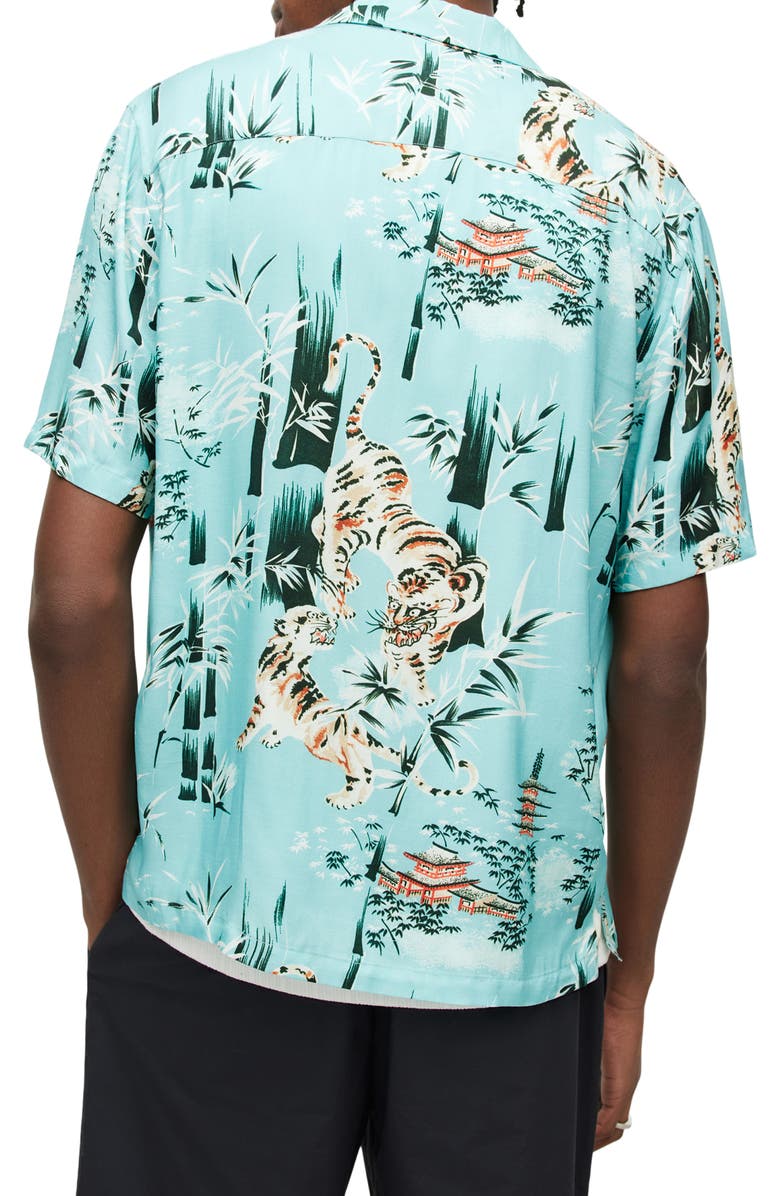 AllSaints Tagise Relaxed Fit Tiger Print Short Sleeve Button-Up Shirt, Alternate, color, 