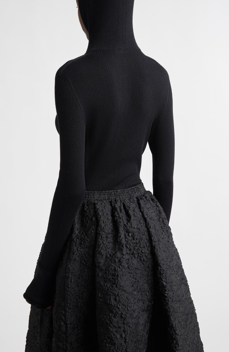 Cecilie Bahnsen Elma Hooded Rib Merino Wool Half Zip Sweater, Alternate, color, Black Summer Merino Knit