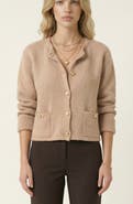 Modenaire Textured Knit Gold Button-Front Patch-Pocket Cardigan