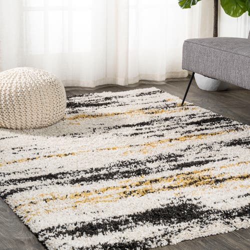 Jonathan Y Nova Modern Bold Strie' Shag Area Rug In Beige/black/yellow