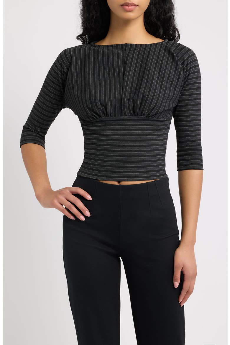 Promesa Pinstripe Ruched Top, Main, color, GRIS