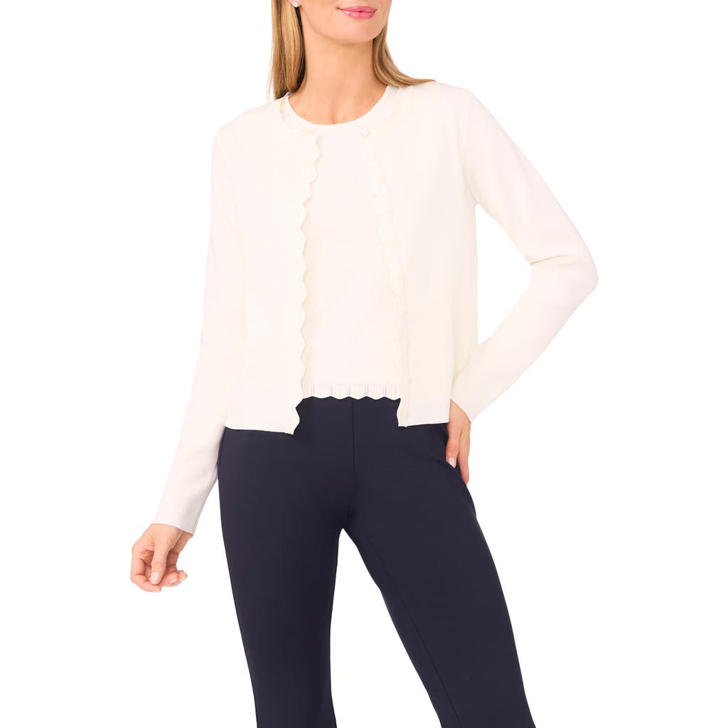 Ted Baker Cybill Scalloped Crewneck Cardigan Sweater In White
