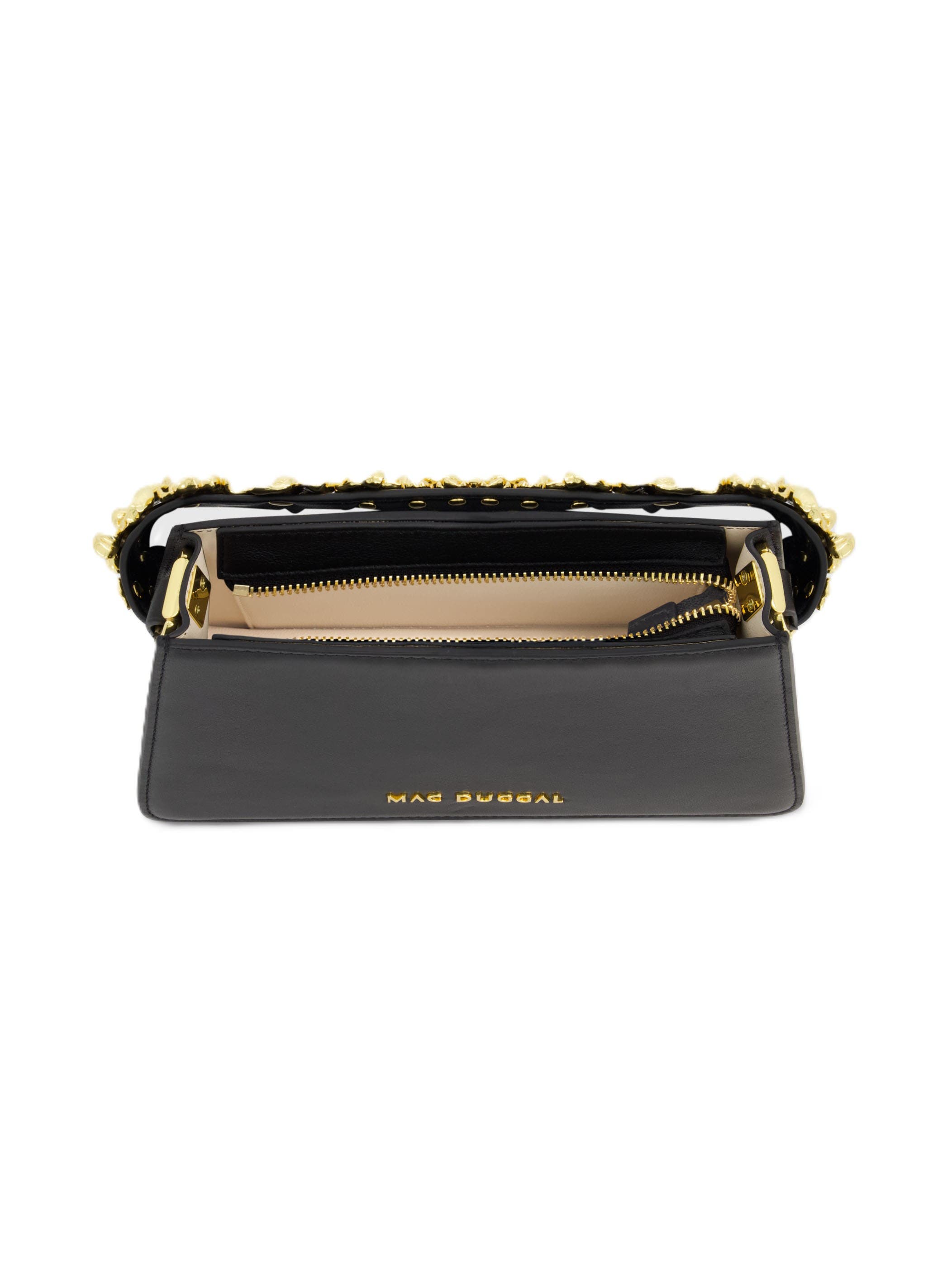 Gold Floral Strap Nappa Leather Shoulder Bag, Alternate, color, Black