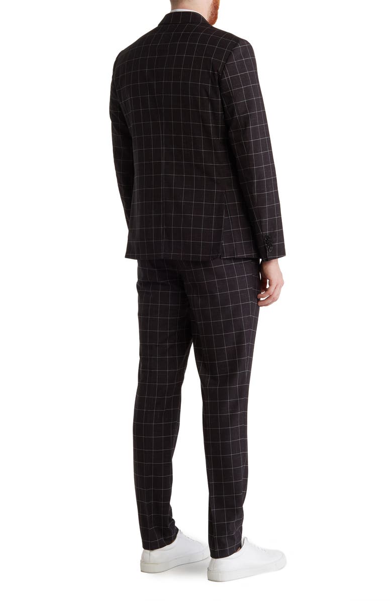 SAVILE ROW CO Black Windowpane Plaid Two Button Peak Lapel Suit, Alternate, color, Black