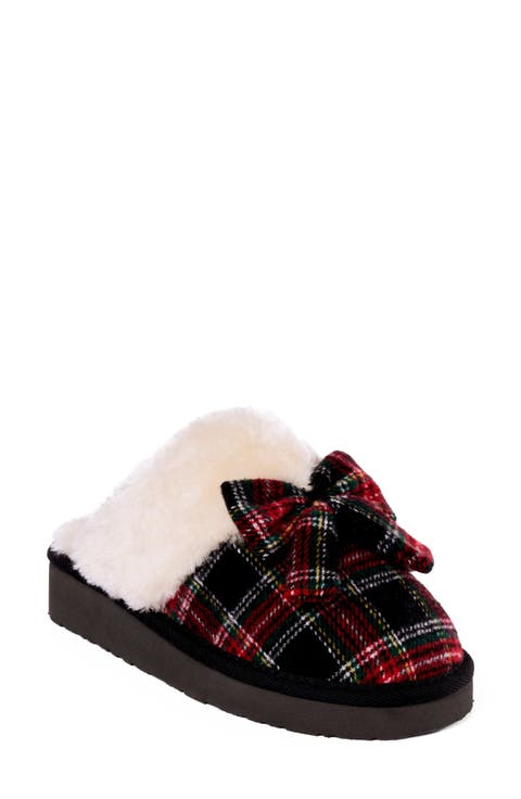 Bow Faux Fur Scuff Slipper (Women)