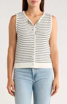 Bobeau Stripe Button-Up Sweater Vest