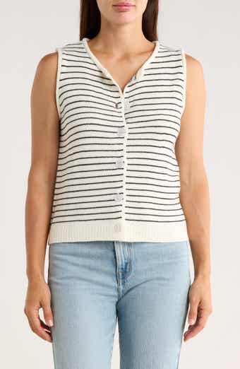 Bobeau Stripe Button-Up Sweater Vest