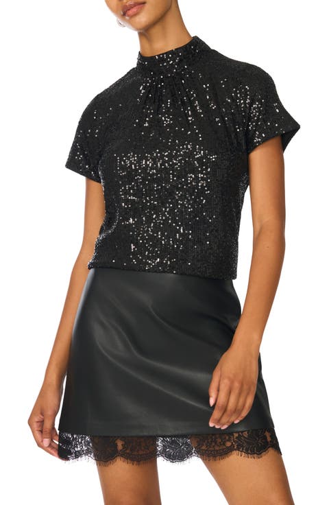 Sequin Mock Neck Top
