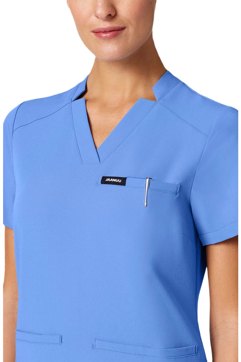 Helia Women's 3-Pocket Classic Notched V-Neck Scrub Top, Alternate, color, Ceil Blue