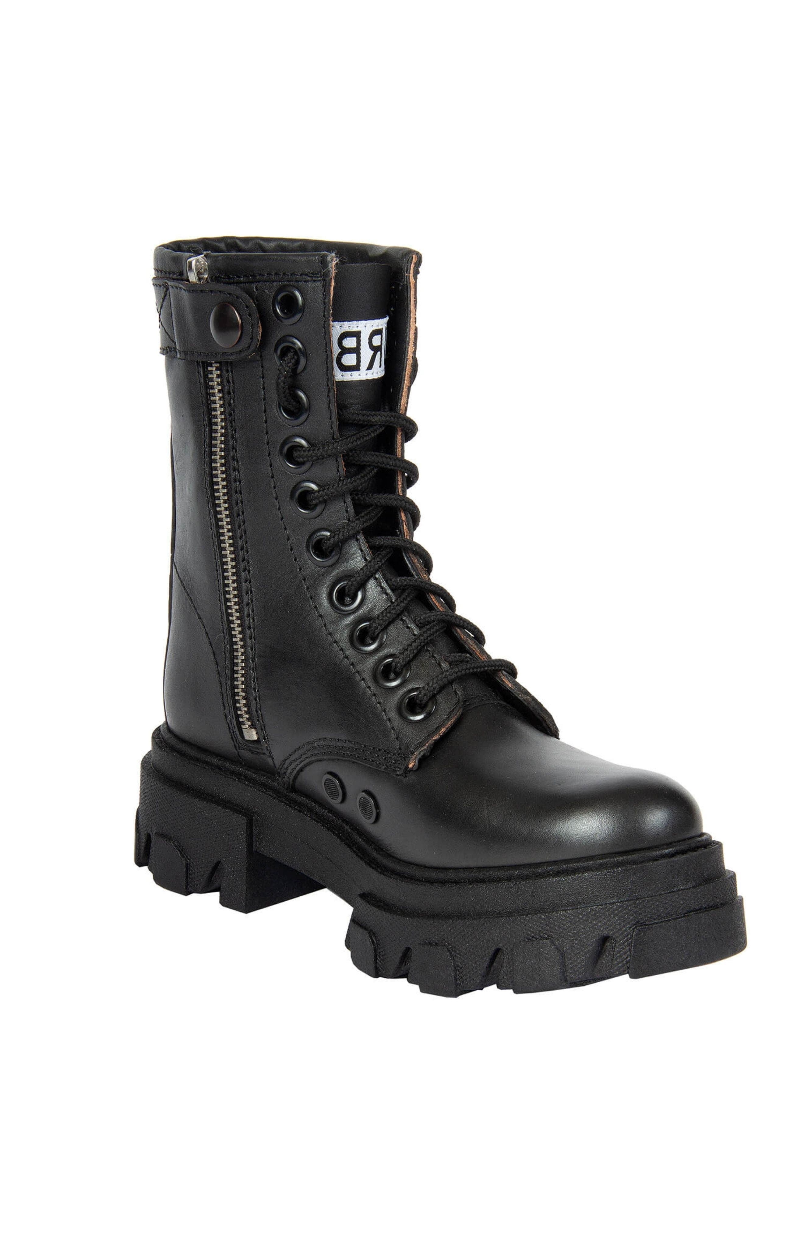 URBNKICKS Black Leather Combat Boots, Main, color, Black