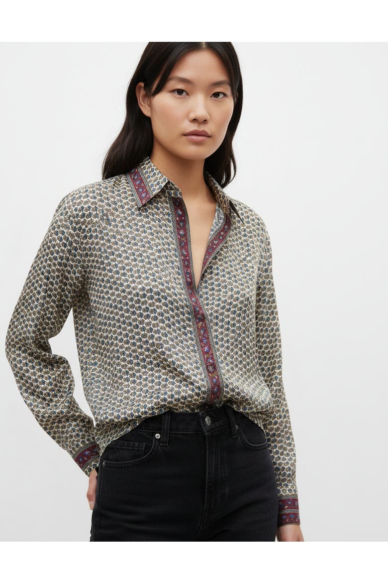 Embossed Botanical Long Sleeve Crepe Shirt, Main, color, Forest plum