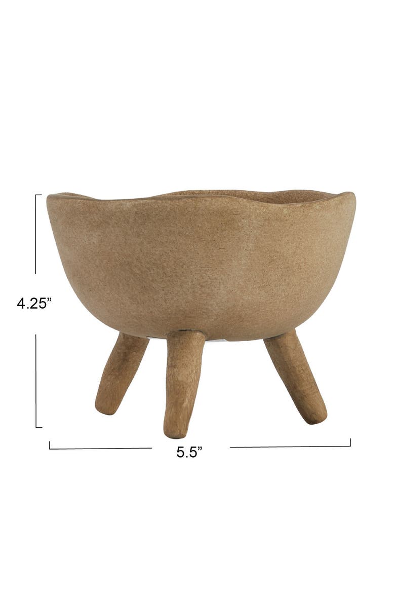 Boho Terracotta Footed Bowl with Organic Edge, Matte Taupe, Alternate, color, Cream