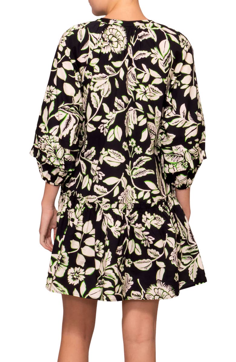 MELLODAY Floral Balloon Sleeve Babydoll Minidress, Alternate, color, Black Ivory