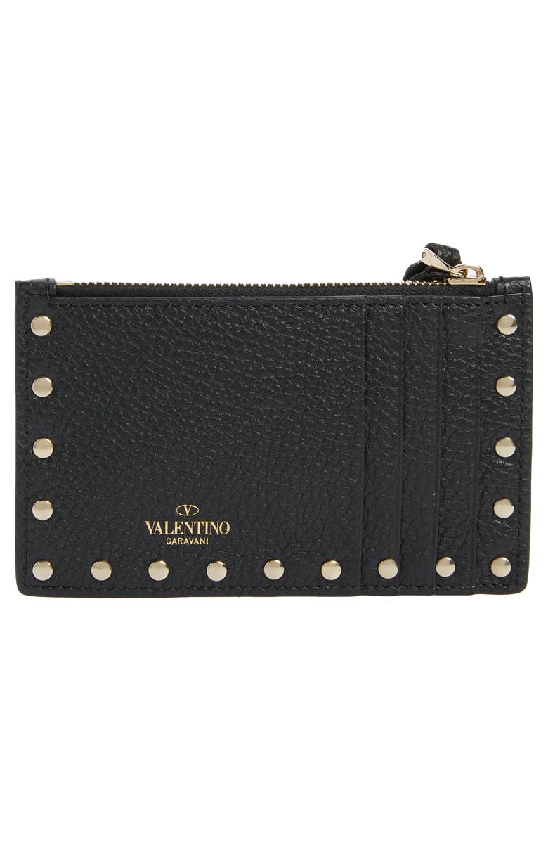 Valentino Garavani Rockstud Leather Zip Card Case, Alternate, color, 