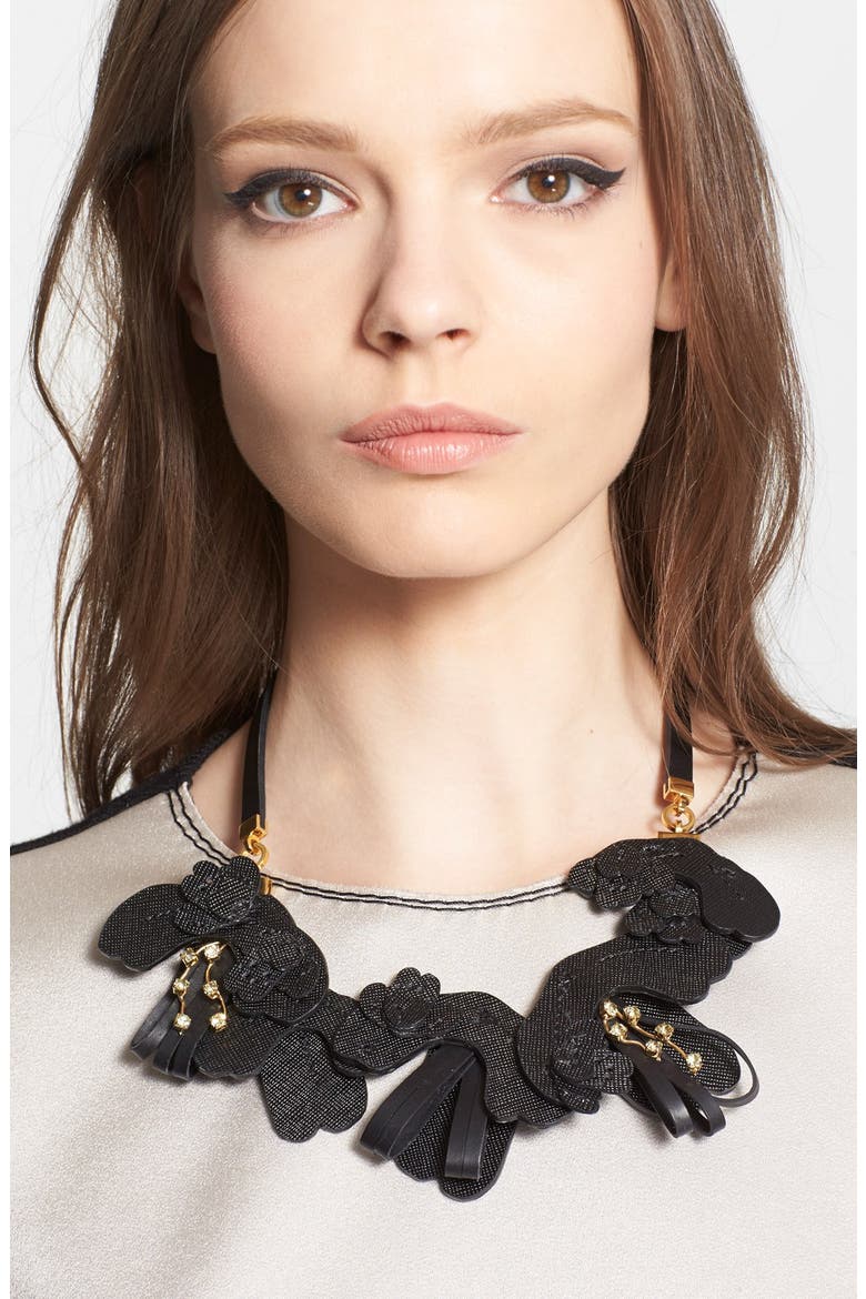 Saffiano Leather Necklace, Main, color, BLACK